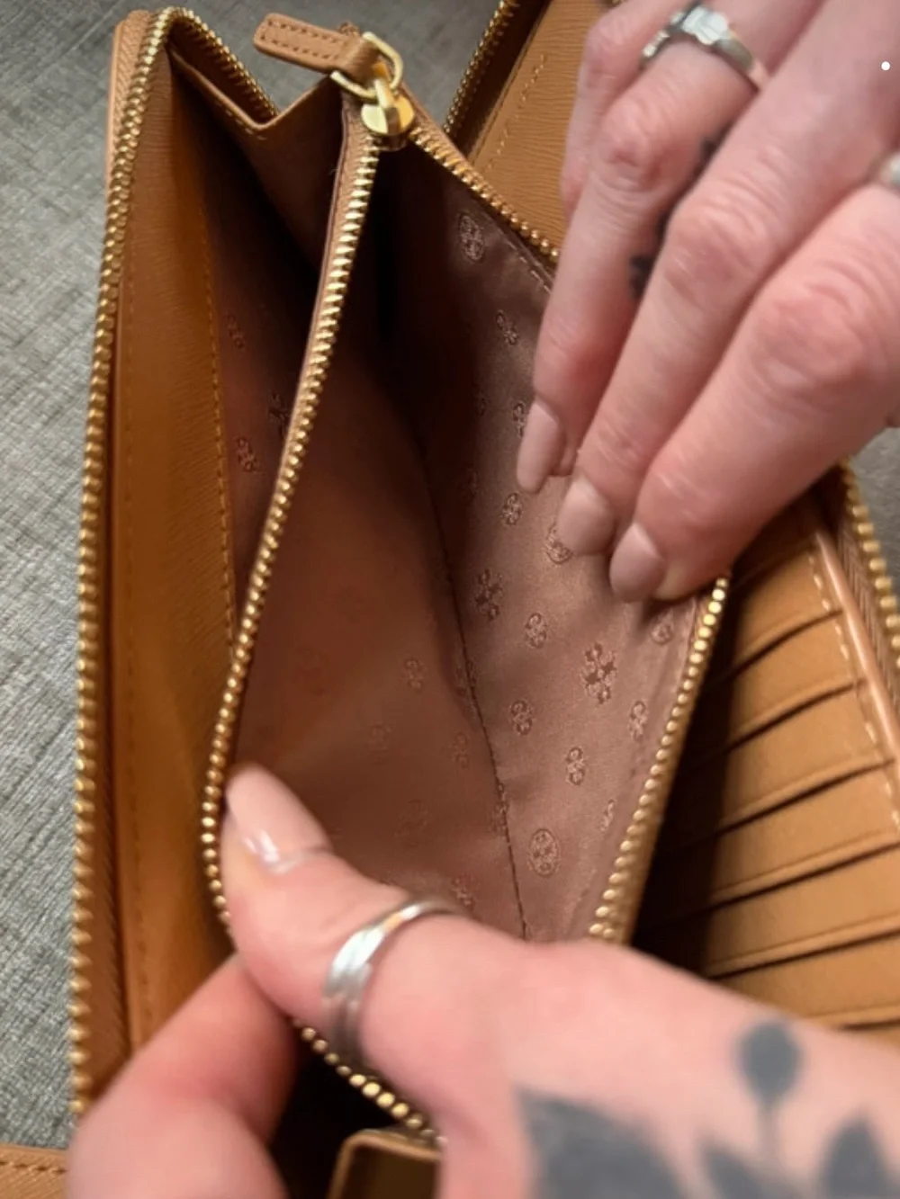 Tory Burch Caramel Leather Zip Wallet Wristlet